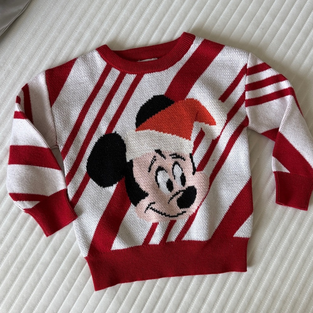 Disney Red and White Striped Mickey Mouse Sweater size 2 toddler NEW